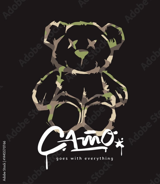 Obraz camo calligraphy slogan with graphic bear doll on camouflage background