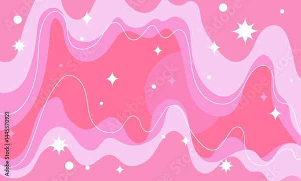 Obraz Abstract pink background with wavy lines, shining stars and circles. Stylish modern design in bright colors. Ideal for posters, invitations, packaging, covers