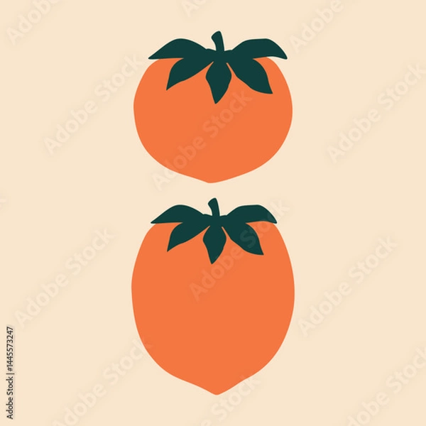 Obraz Orange persimmon hand drawn vector illustration. Isolated summer ripe fruit in flat style for poster, icon or logo.