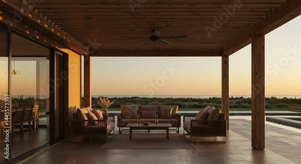 Obraz Serene Sunset Views from a Luxurious Beachfront Patio