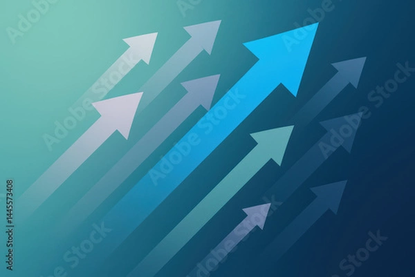 Fototapeta Layered arrows in soft teal and deep navy blue dynamically illustrate strategy and decision-making symbolizing business growth and innovation efficiency