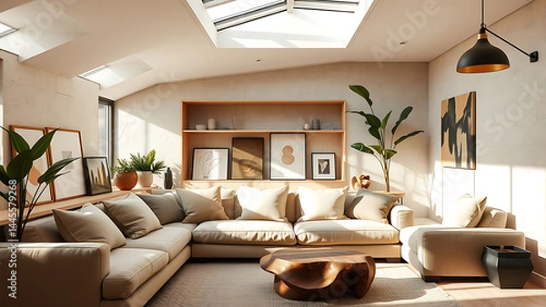 Fototapeta modern living room with fireplace