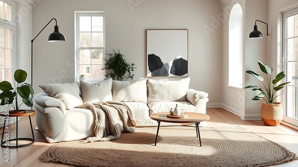 Fototapeta modern living room with fireplace