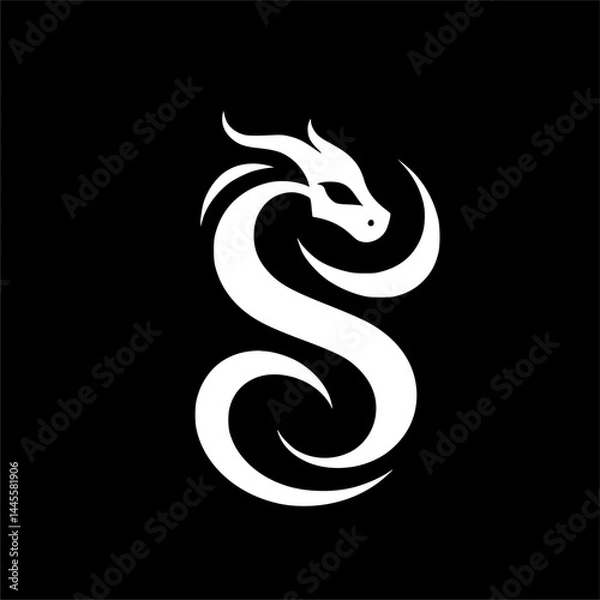 Fototapeta Elegant Dragon S-Shaped Logo in Negative Space Design