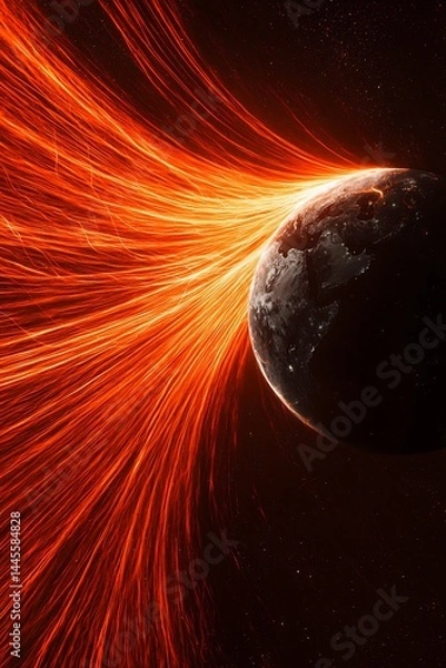 Fototapeta Earths magnetic field visualized flowing energy lines protecting the planet from cosmic radiation and solar winds in a vibrant dynamic display of force