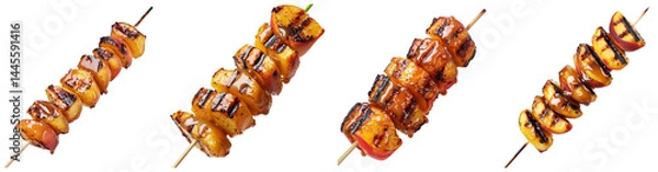 Fototapeta Grilled Skewers of Colorful Vegetable and Fruit Mix on Sticks