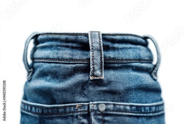 Fototapeta Close up of textured blue jeans waistband detail showing stitching and fabric simple clean