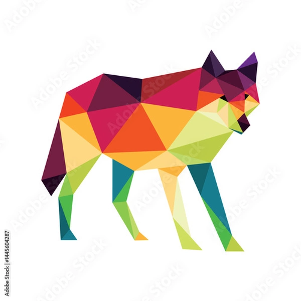 Obraz Wolf in Colorful Polygonal Low Poly. Colorful Abstract Illustration of Wolf. Wolf Colorful Logo Abstract.