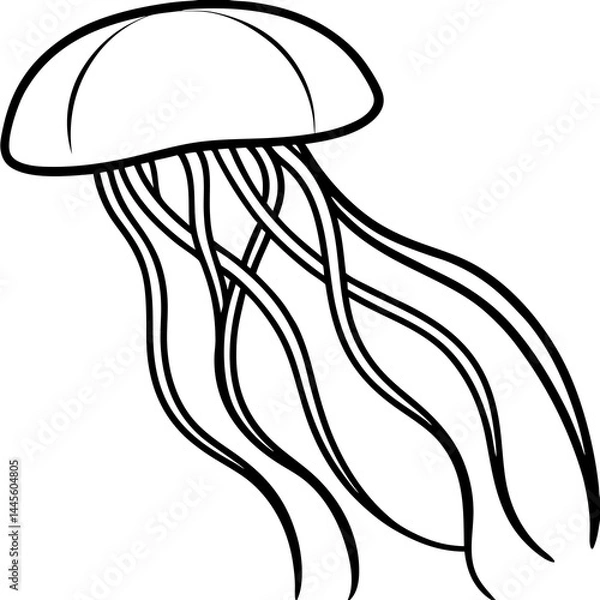 Fototapeta Sleek Jellyfish Outline Vector Art