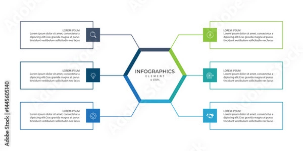 Obraz Business infographic design with 6 options. Vector thin line label with hexagons template.