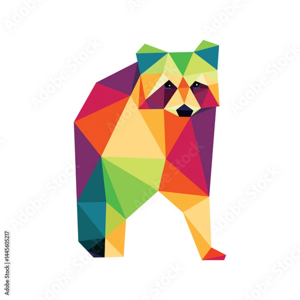 Obraz Raccon in Colorful Polygonal Low Poly. Colorful Abstract Illustration of Raccon. Raccon Colorful Abstract. Good for kids animal book illustration