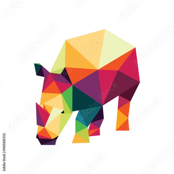 Obraz Rhinoceros in Colorful Polygonal Low Poly. Colorful Abstract Illustration of Rhino. Rhino Colorful Abstract.