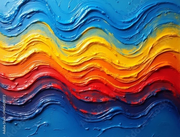 Fototapeta A vibrant interplay of colors, from fiery reds and oranges to cool blues, creates a dynamic wave pattern.