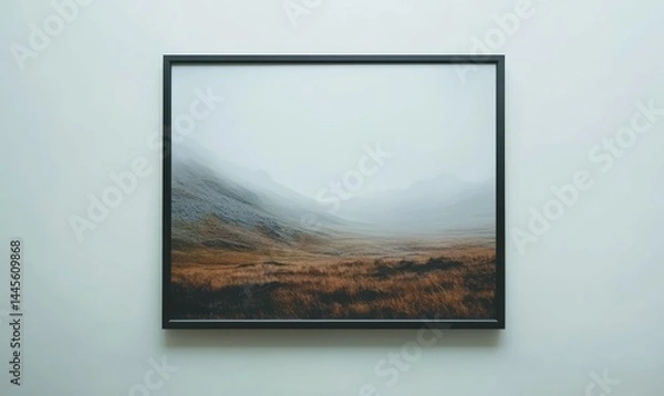 Fototapeta Mockup of empty poster frame on white wall. AI generated illustration.
