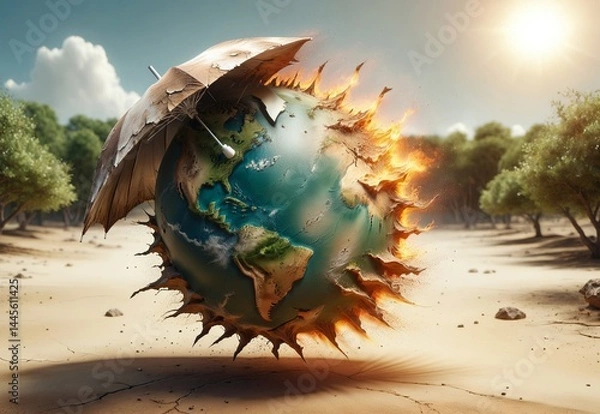 Obraz Planet under umbrella protection during high temperatures in summer