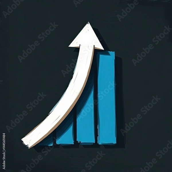 Fototapeta Upward trending bar graph with a white arrow indicating growth and progress