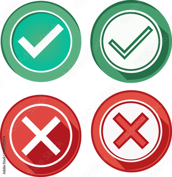 Fototapeta Right and Wrong Icons Vector Set – Checkmark and Cross Symbol Flat Design