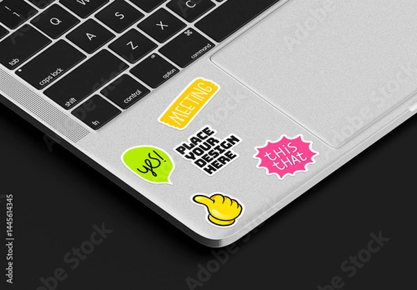 Fototapeta Stickers on a Laptop Keyboard Mockup