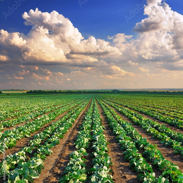 Fototapeta Cabbage field in the evening