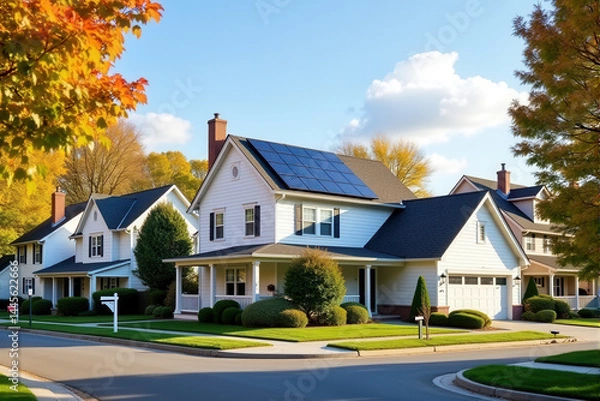 Obraz a photo of solar panels on house roof.