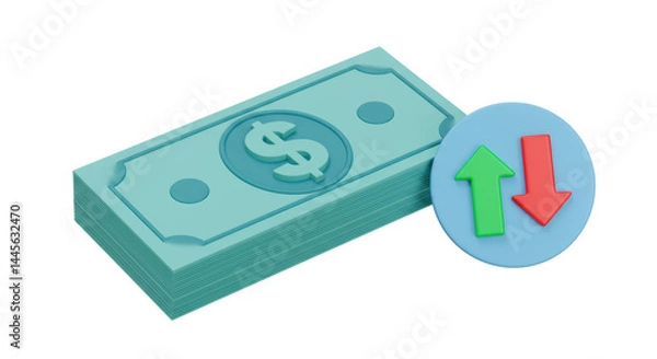 Obraz Isolated Stack of Money with Up and Down Arrows