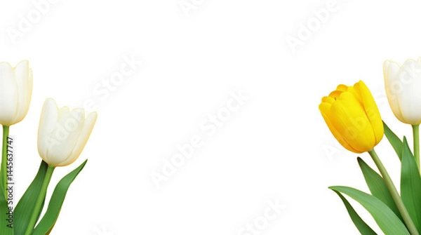 Fototapeta Bright Yellow Background with Symmetrical Tulips in Flat Design Style