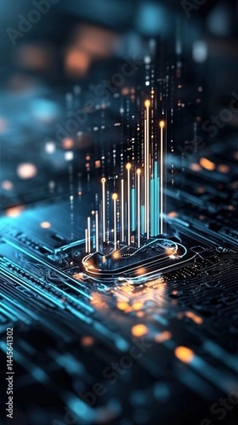 Fototapeta Ethical financial resource conservation governance strategy Abstract digital technology with glowing data visualizations and circuit board elements.