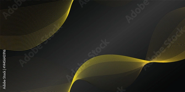 Fototapeta Abstract golden wave line on black background. technological business concept, vector  illustration.science, data ,music, cover, Design for web design,