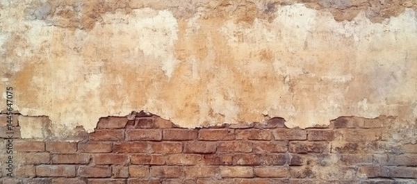 Fototapeta Vintage terracotta wall texture background, grunge old paint surface with grainy stone, aged clay surface backdrop, brown rough concrete