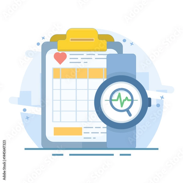 Obraz Healthcare Technology Concept. Wearable devices, personalization with diagnostics, telemedicine improve patient accessibility outcomes during treatment. Flat design vector illustration on background.