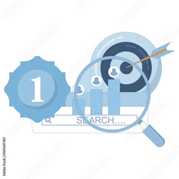 Fototapeta Concept Data Analysis. Competitive monitoring tracks business strategies, market trends, and competitor performance. Business intelligence data analysis. Competitor analysis. Flat design illustration.