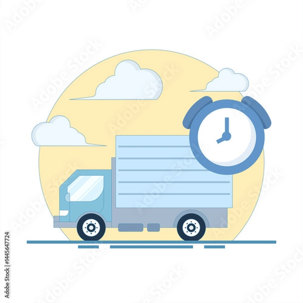Fototapeta On Time Delivery Concept. Delivery Truck with Clock. Fast Delivery. Fast and safe delivery. Parcel delivery with fast response. Vector Illustration Design on background.