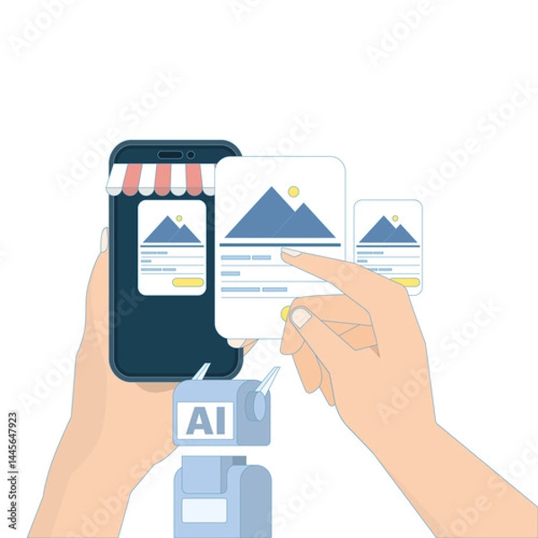 Fototapeta AI-powered chatbot concept for personalized shopping, enhanced customer experience, personalized product recommendations, and e-commerce support. smart assistant. Flat design illustration.