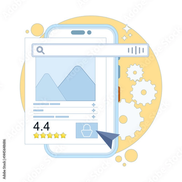 Fototapeta voice search concept. SEO optimization, digital assistant, voice search, improving product discovery and user engagement. optimized e-commerce product page. flat design illustration