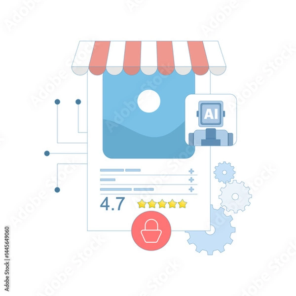 Fototapeta AI concept enhances customer experience. Personalized predictive product recommendations, martech and AI using data analytics and machine learning marketing. Flat vector illustration.