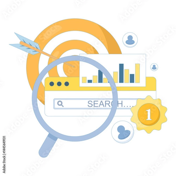 Fototapeta Concept Data Analysis. Competitive monitoring tracks business strategies, market trends, and competitor performance. Business intelligence data analysis. Competitor analysis. Flat design illustration.