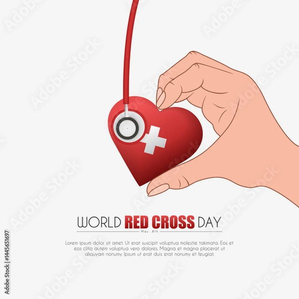 Obraz A hand with a heart and a stethoscope. Banner for World Red Cross Day