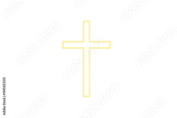 Fototapeta A glowing yellow cross on a black background, symbolizing Christianity and faith. Concept Christian Symbolism, Glowing Cross, Black Background, Faith Representation, Spiritual Significance