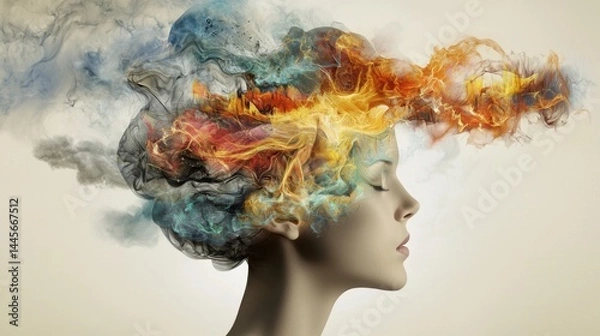 Fototapeta Abstract brain artwork exploding with colors and swirling imagination elements