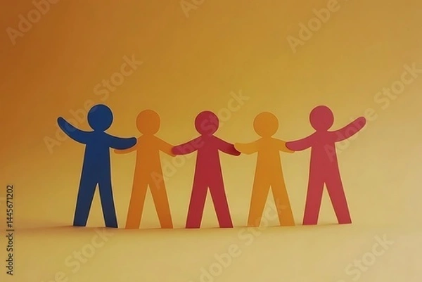 Fototapeta Teamwork Figures Linking Arms Unity Togetherness