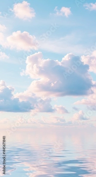 Obraz Tranquil Reflection of Sky and Clouds on Calm Water Good for Phone Background Wallpaper