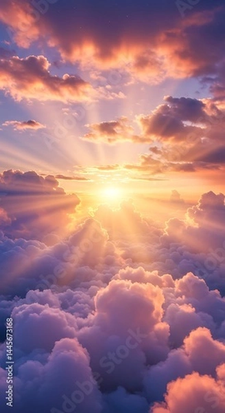 Obraz Stunning Sunset Above the Clouds with Golden Light Good for Phone Background Wallpaper
