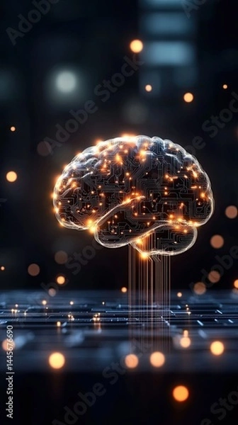 Fototapeta A futuristic illustration of a brain with glowing connections, symbolizing artificial intelligence and advanced technology.