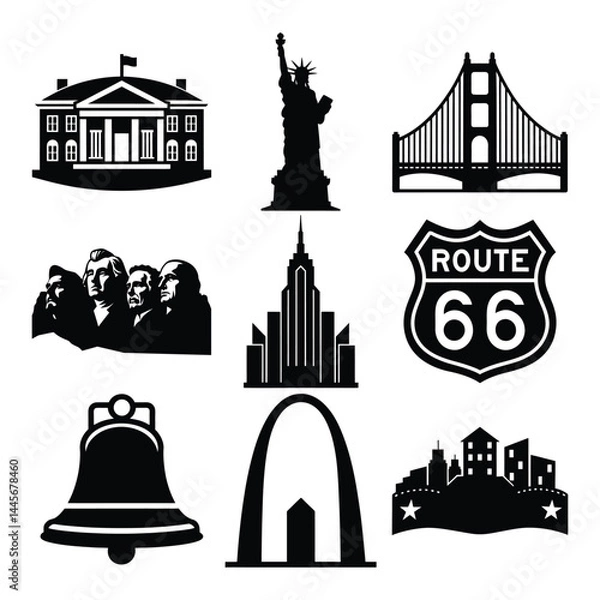Obraz Famous USA Landmarks Vector Set