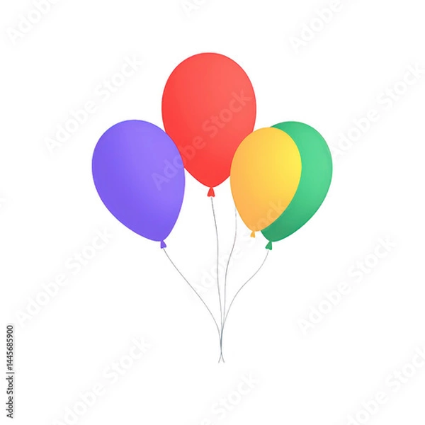 Fototapeta Three colorful balloons float against transparency background, featuring red, blue, and yellow hues. balloons are tied together with strings, creating festive and cheerful atmosphere