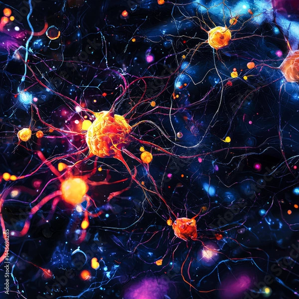 Obraz Surreal neural fantasy world glowing with magical energy. A mystical brain-inspired structure merging science and imagination in a vibrant, dreamlike digital universe.
