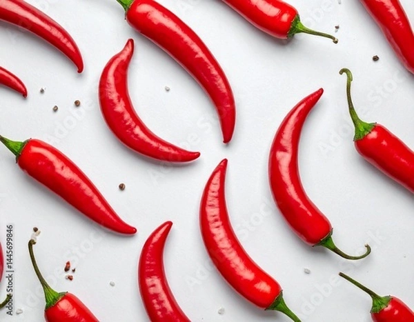 Fototapeta Red hot chilli peppers pattern. Food background.