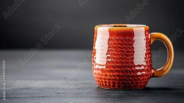 Obraz Vibrant orange ceramic mug on a dark surface, showcasing texture and color contrast