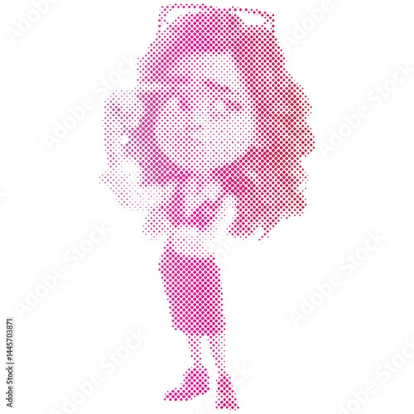 Fototapeta A woman is thinking or imagining an attractive target or discount offer in retro modern halftone cartoon