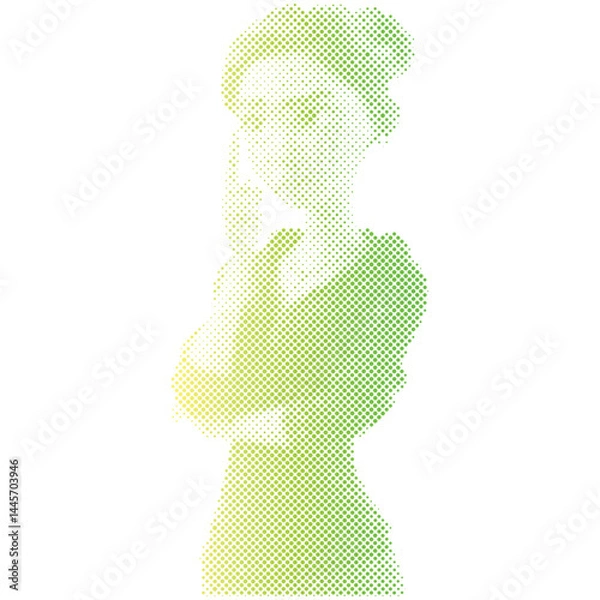 Fototapeta A woman is thinking or imagining an attractive target or discount offer in retro modern halftone cartoon